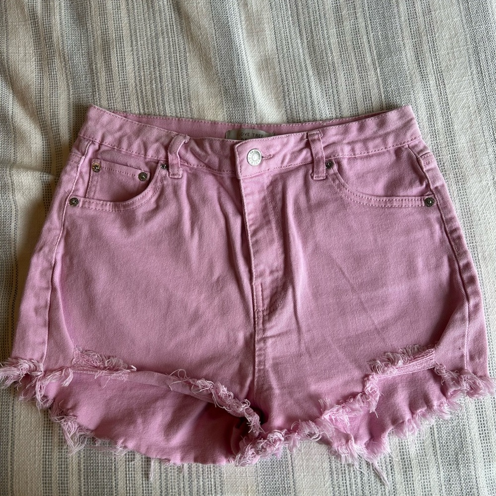 Love Tree Pink Frayed Hem Jean Shorts